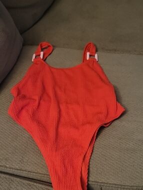 aerie Red Textured One-Piece Swimsuit